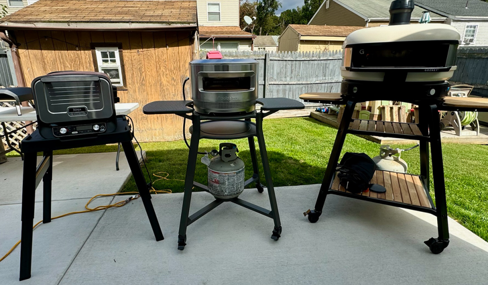 Ninja 8-in-1 Woodfire (left), Solo Stove Pi (middle) and Gozney Dome (right) pizza ovens