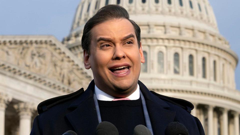 PHOTO: Rep. George Santos, R-N.Y., faces reporters at the Capitol, Nov. 30, 2023, in Washington. (J. Scott Applewhite/AP, FILE)