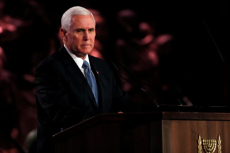 U.S. Vice President Mike Pence speaks at the World Holocaust Forum marking 75 years since the liberation of the Nazi extermination camp Auschwitz, at Yad Vashem Holocaust memorial centre in Jerusalem