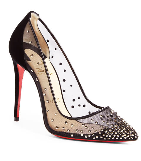 <p><strong>Christian Louboutin</strong> shoe, $1,195, nordstrom.com</p><p><a rel="nofollow noopener" href="https://shop.nordstrom.com/s/christian-louboutin-follies-strass-pointy-toe-pump/4048554" target="_blank" data-ylk="slk:BUY NOW;elm:context_link;itc:0;sec:content-canvas" class="link ">BUY NOW</a></p>
