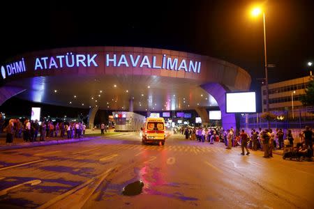 Ambulance cars arrive at Turkey's largest airport, Istanbul Ataturk, Turkey, following a blast June 28, 2016. REUTERS/Osman Orsal