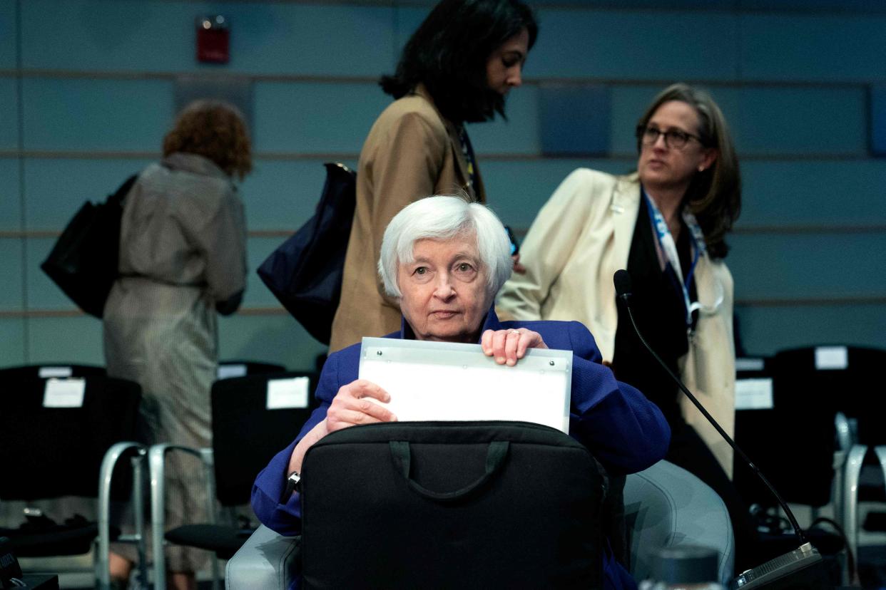 Yellen arrives at a World Bank Development Committee Plenary at the International Monetary Fund headquarters in Washington (AFP/Getty)