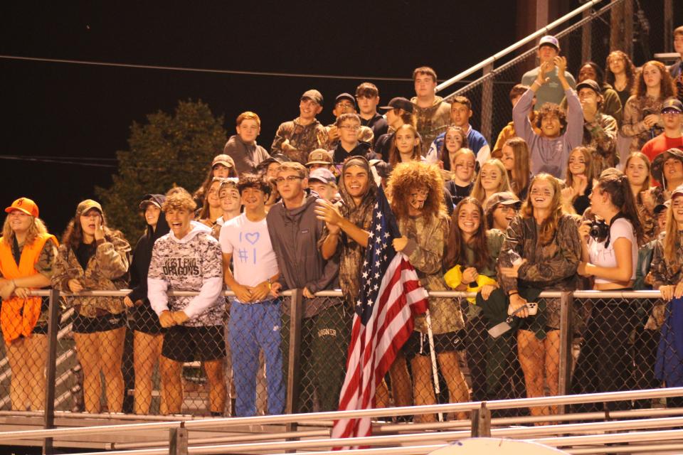 The Pleasant Valley student section donned camo for the Bears' game against East Stroudsburg South on Thursday, Sept. 7, 2023.