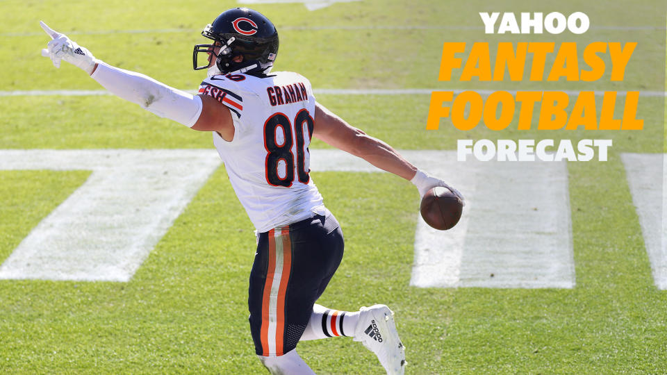 Chicago Bears TE Jimmy Graham celebrates a touchdown during the 2020 season. (Photo by James Gilbert/Getty Images)
