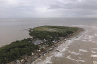 An aerial view of the coastal community of El Bosque, in the state of Tabasco, Mexico, Wednesday, Nov. 29, 2023, destroyed by flooding driven by a sea-level rise and increasingly brutal winter storms. (AP Photo/Felix Marquez)