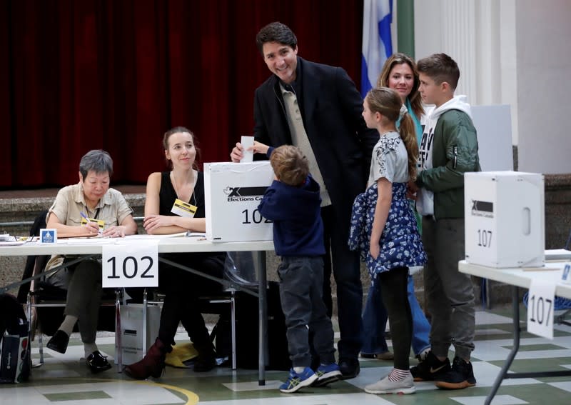 Liberal leader and Canadian Prime Minister Justin Trudeau votes in the federal election in Montreal, Quebec