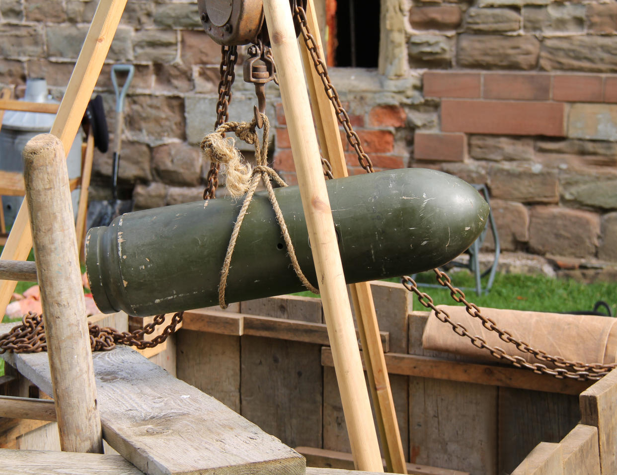 A Mock Up of Lifting an Unexploded Wartime Bomb.