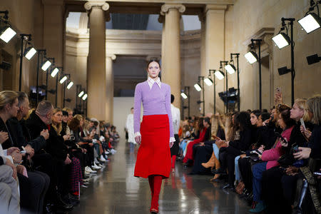 Models present creations at the Victoria Beckham show during London Fashion Week Women's A/W19 in London, Britain February 17, 2019. REUTERS/Henry Nicholls