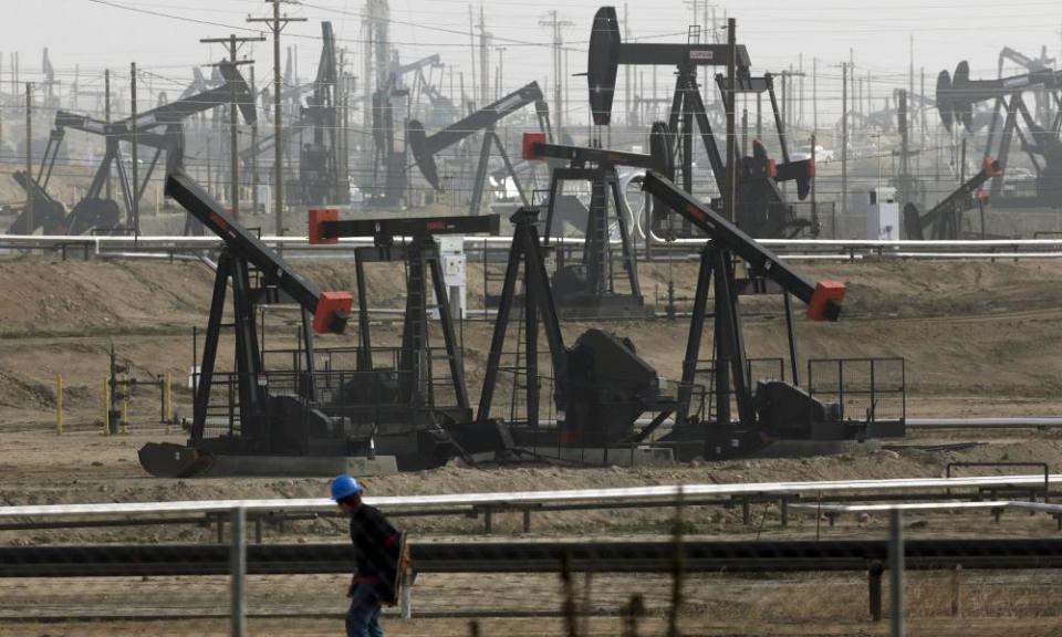 Pumpjacks operate at the Kern River oilfield in Bakersfield, California, which is overseen by the Bureau of Land Management.