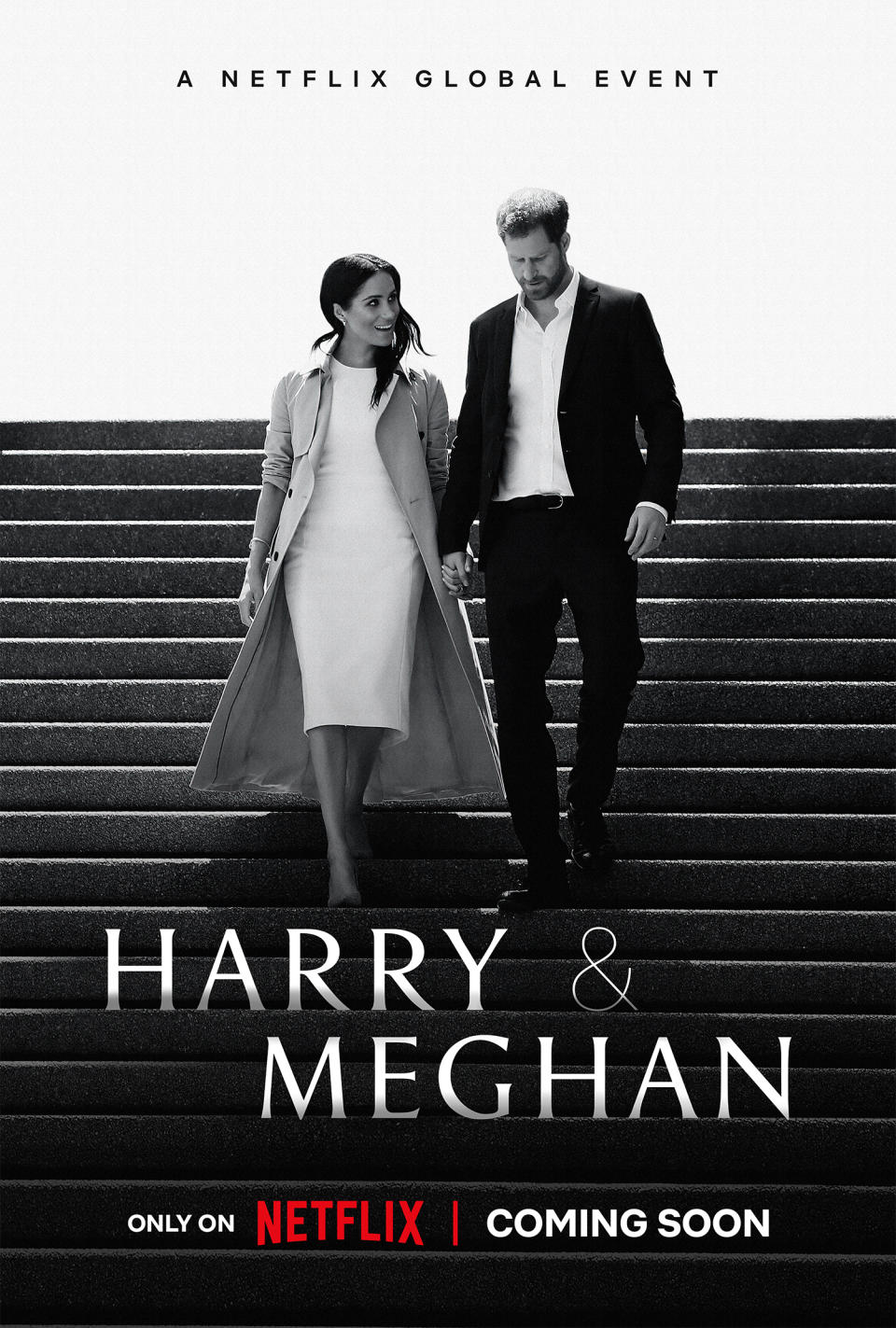 En esta imagen proporcionada por Netflix el arte promocional del documental "Harry & Meghan" de Liz Garbus. (Netflix vía AP)