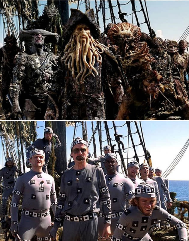 <b>Pirates of the Caribbean: Dead Man's Chest</b><br> We’re not sure which is scarier, the part-man part-sea monster crew of the Flying Dutchman, or Bill Nighy and co. in skin-tight onesies. But, by wearing mo-cap suits on-set, animators were saved plenty of hassle and could work with the raw footage. Captain Davy Jones’s skin texture was based on a coffee-stained Styrofoam cup.