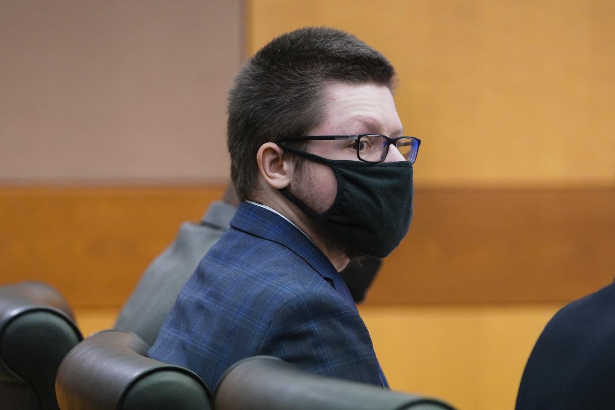 Robert Aaron Long is seen during his arraignment on Sept. 28, 2021, in Atlanta. 