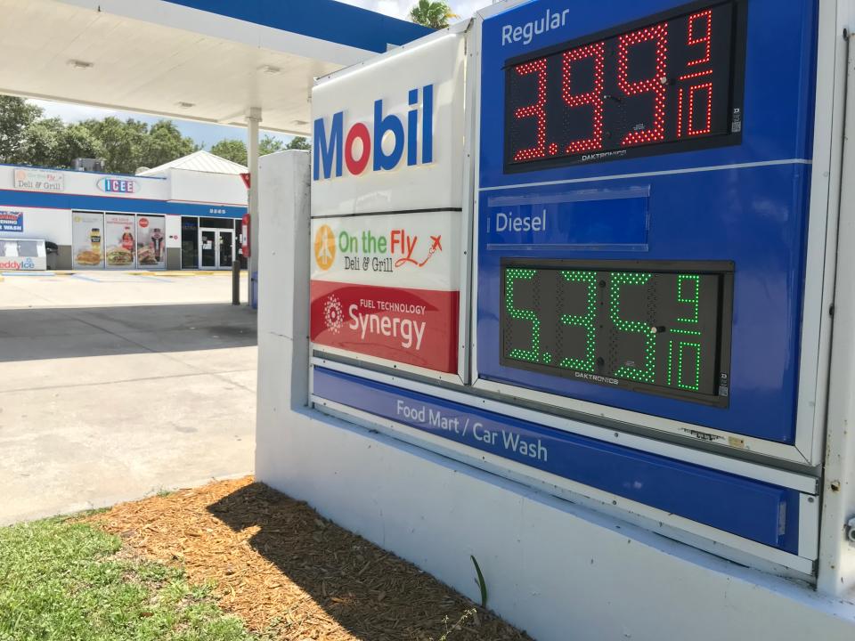 Regular gasoline price per gallon dipped to just below $4 a gallon at a Mobil station and convenience store on Aviation Boulevard near Vero Beach Regional Airport on Thursday, July 21, 2022.
