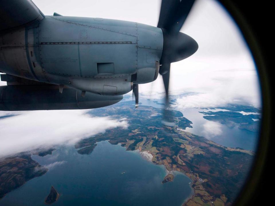 A picture taken from US Marines C-130 transport aircraft during the Nato Trident Juncture 2018 exercise (Getty Images)