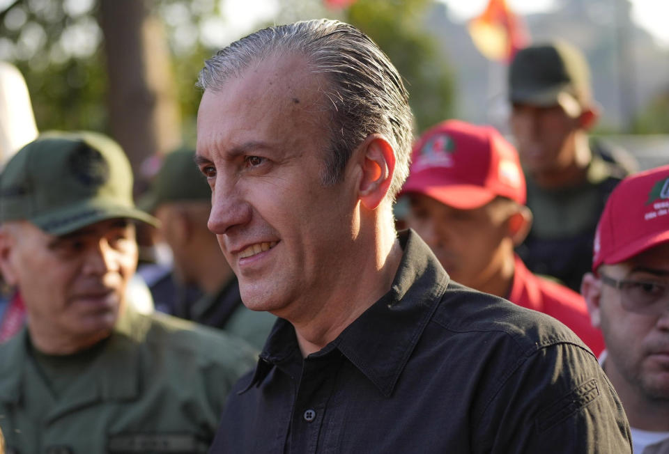 FILE - Venezuelan Petroleum Minister Tareck El Aissami arrives at the 4F military museum where late President Hugo Chavez is buried, during the activities marking the 10th anniversary of Chavez's death, in Caracas, Venezuela, March 15, 2023. Venezuela’s government announced on April 9, 2024, the arrest of El Aissami on alleged corruption allegations, about one year after his resignation. (AP Photo/Matias Delacroix, File)