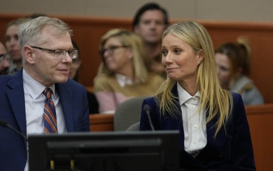 Gwyneth Paltrow and lawyer Steve Owens react as the verdict is read in her civil trial - Getty Images North America