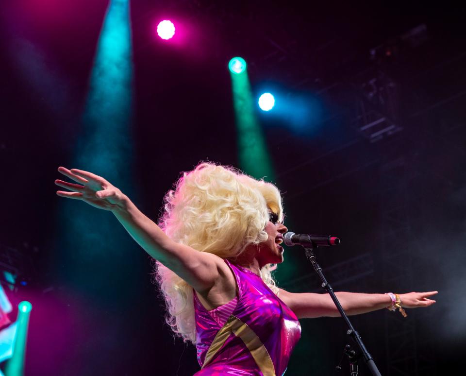 Trixie Mattel performs on the Palomino Stage at Stagecoach at the Empire Polo Club in Indio, Calif., Friday, April 28, 2023.