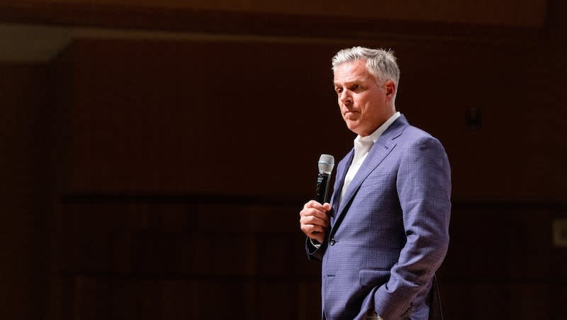 Jon Huntsman Jr., former Utah governor and former U.S ambassador to Singapore, China and Russia, speaks at Utah Valley University on Thursday, June 9, 2022, at the first China Challenge Summit, hosted by World Trade Center Utah and UVU.