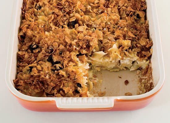 This traditional Jewish recipe can go from side dish to dessert. It's made with cottage cheese, which turns into a custard-like filling once baked. The crunchy topping includes corn flakes and pecans, which lend a seasonal touch. If you don't like dried cherries, substitute dried cranberries or raisins. The casserole can be made in advance and reheated before dinner.    <strong>Get the <a href="http://www.huffingtonpost.com/2011/10/27/sweet-noodle-kugel-with-d_n_1059615.html" target="_hplink">Sweet Noodle Kugel with Dried Cherries</a> recipe</strong>