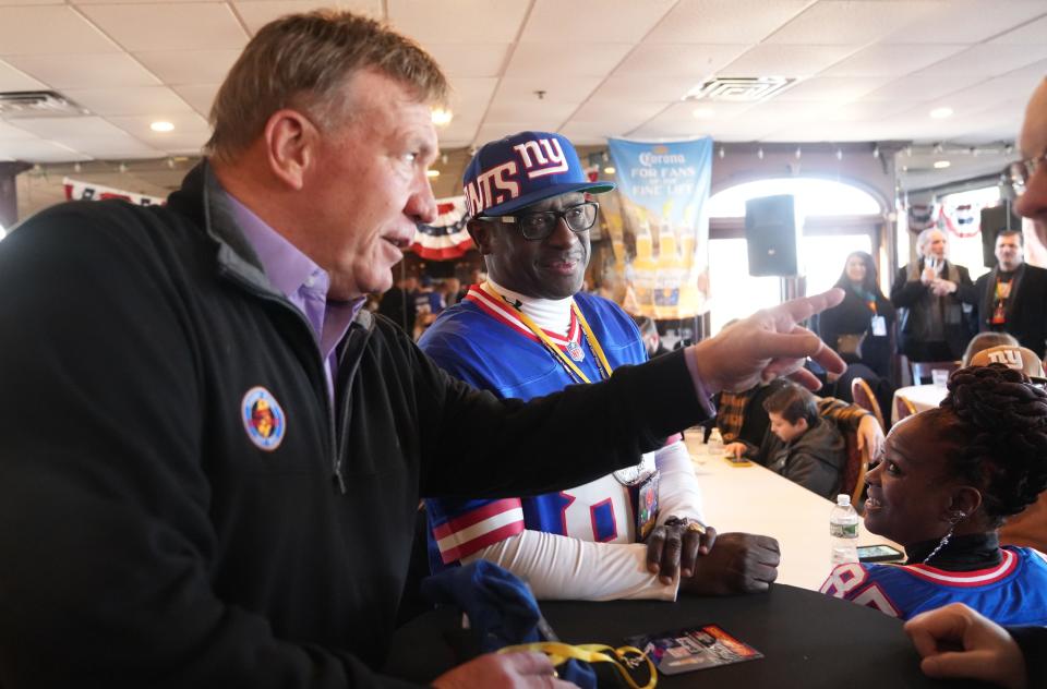 Event founder Guy Madsen with former NY Giants, Stephen Baker the Touchdown Maker at the Pizza Bowl, held at Redd’s in Carlstadt where Jersey Pizza Joints held their annual pizza tasting contest to award the winner of the best pizza in New Jersey on February 4, 2023. 