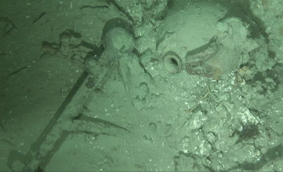 An octant or sextant and pottery jug from the wreck site give some sense of the age of the wreck found by scientists off the North Carolina coast.