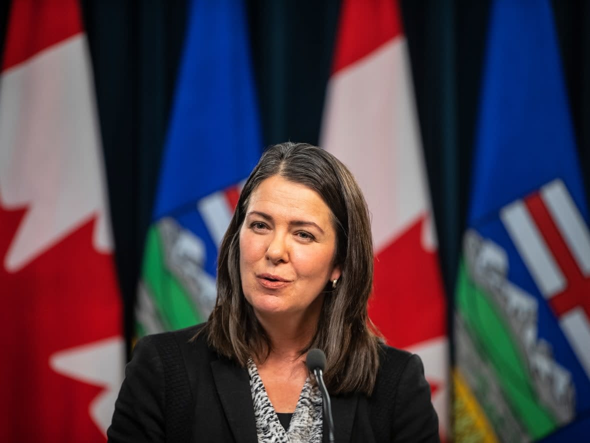 Alberta Premier Danielle Smith during a news conference in Edmonton. (Jason Franson/The Canadian Press - image credit)