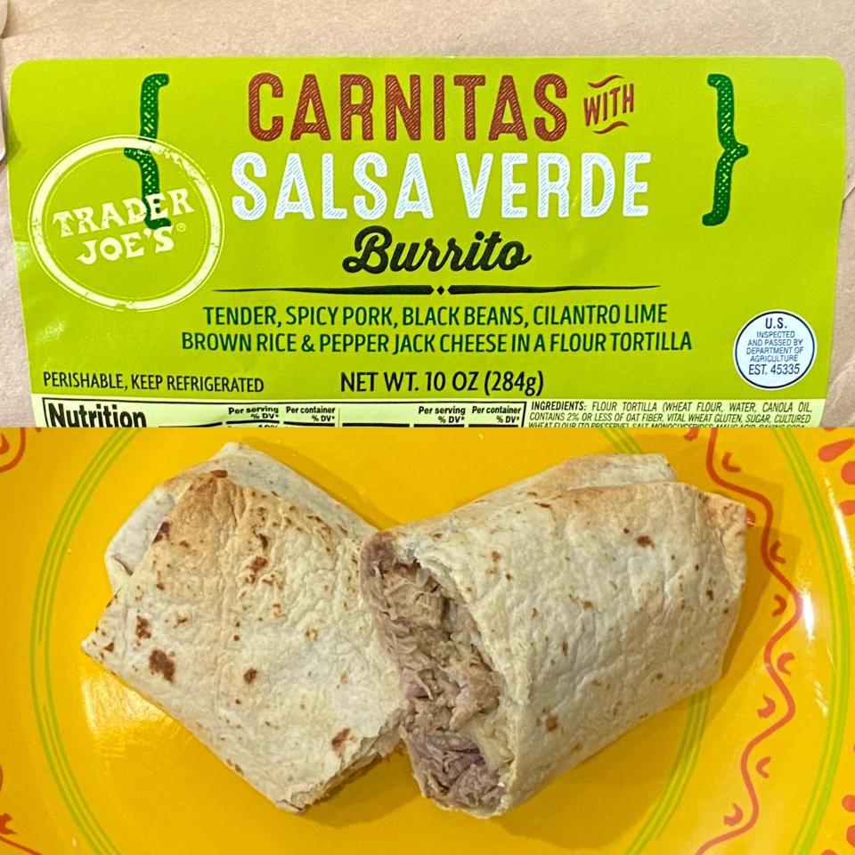 Trader Joe's Carnitas with Salsa Verde Burrito.