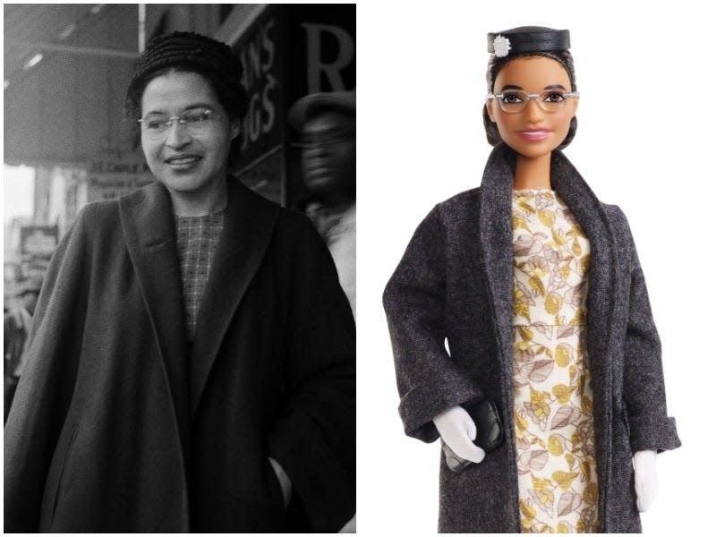 Rosa Parks as a Barbie in a side by side image