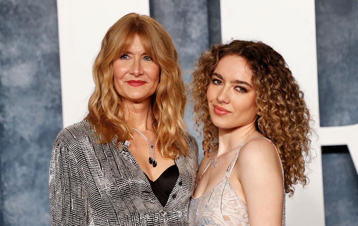 US actress Laura Dern and daughter Jaya Harper attend the Vanity Fair 95th Oscars Party at the The Wallis Annenberg Center for the Performing Arts in Beverly Hills, California on March 12, 2023. (Photo by Michael TRAN / AFP) (Photo by MICHAEL TRAN/AFP via Getty Images)