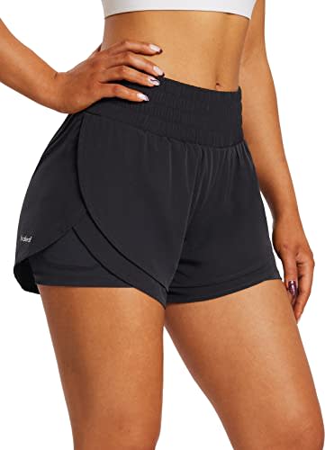 Women's 2 in 1 Athletic Shorts with Liner Lightweight Quick-Dry Workout  Active Yoga Shorts with Pockets, Black, S