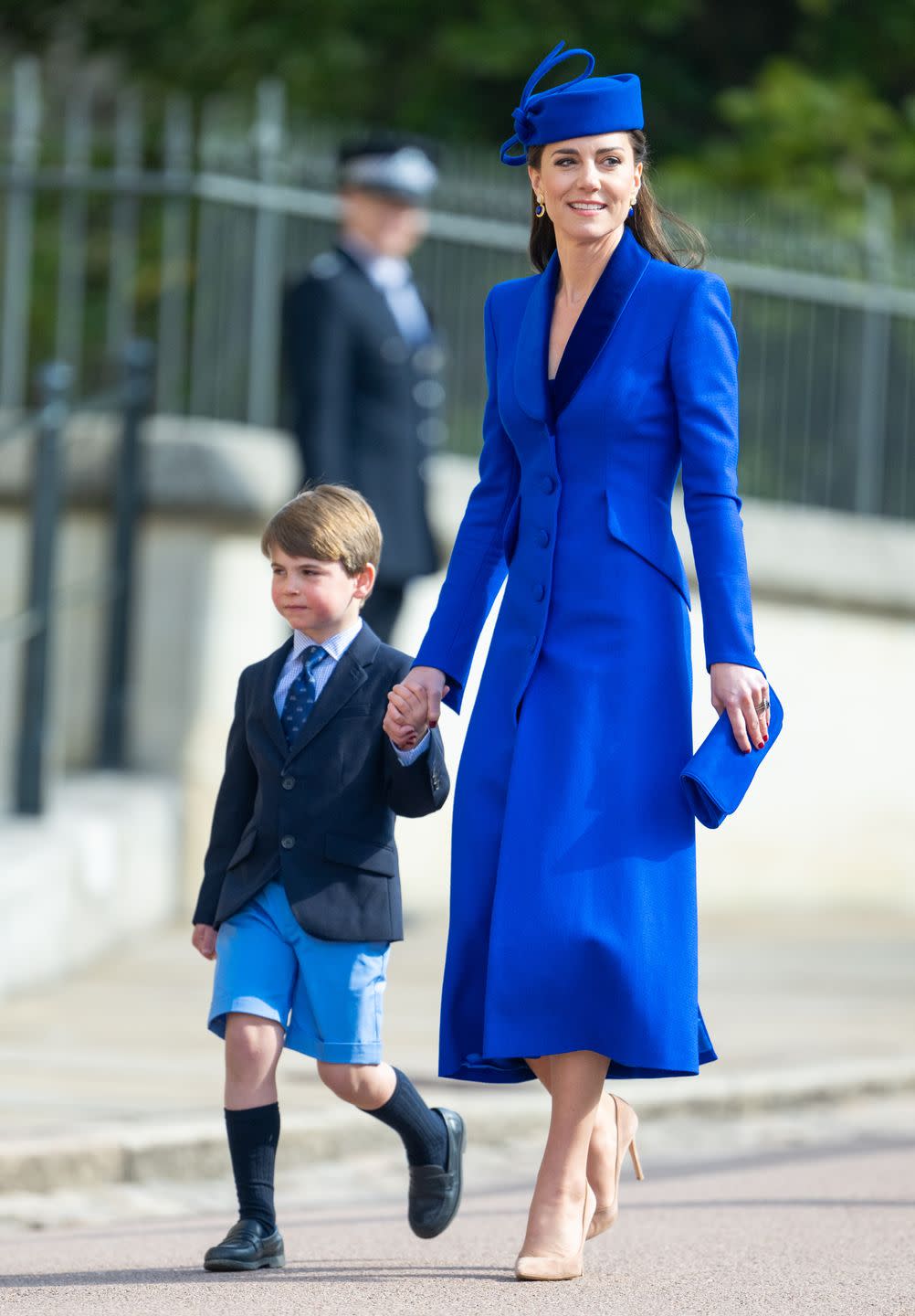 windsor, england april 09 catherine, princess of wales and prince louis attend the easter mattins service at windsor castle on april 09, 2023 in windsor, england photo by samir husseinwireimage