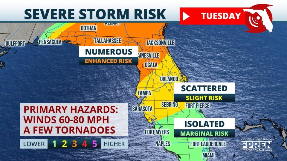 Severe storm risk across Florida as a storm system moves through the state Jan. 8-9, 2024.