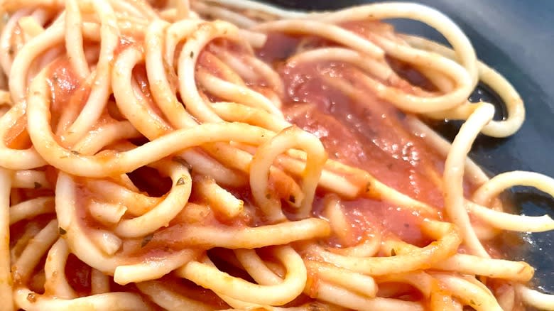 closeup of pasta with sauce