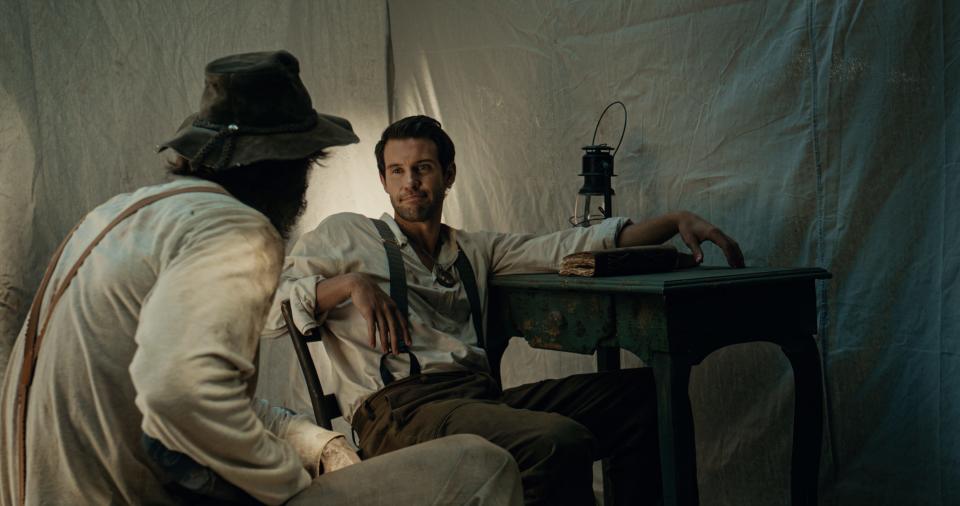 Chris Cleveland and Zane Stephens during a scene in "The Skeleton's Compass," filmed in Georgia in 2020.