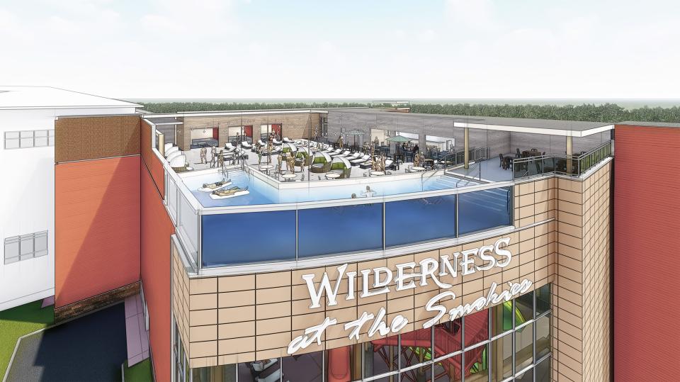 A rendering of the Lookout Lagoon rooftop pool, set to open at Wilderness at the Smokies in March 2024.