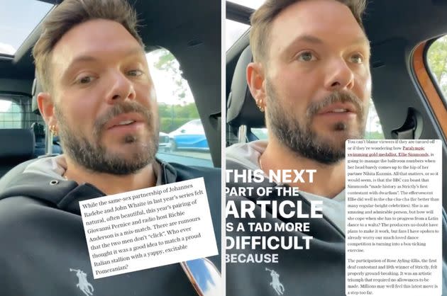 John called out the article in a string of videos posted on his Instagram story (Photo: John Whaite/Instagram)