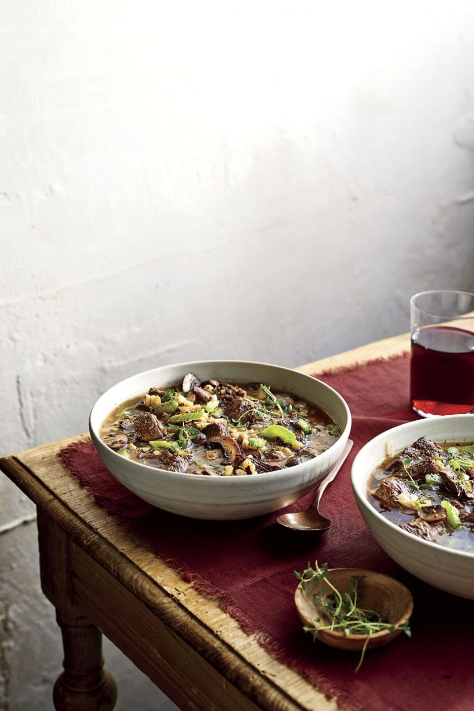 Instant Pot Beef-and-Barley Soup with Mushrooms