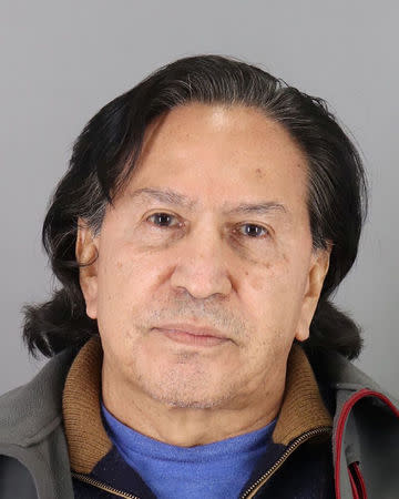 Peru's former president Alejandro Toledo Manrique poses in a police booking photo at San Mateo County jail in Redwood City, California, U.S. in this handout photograph released on March 18, 2019. San Mateo County Sheriff's Office/Handout via REUTERS