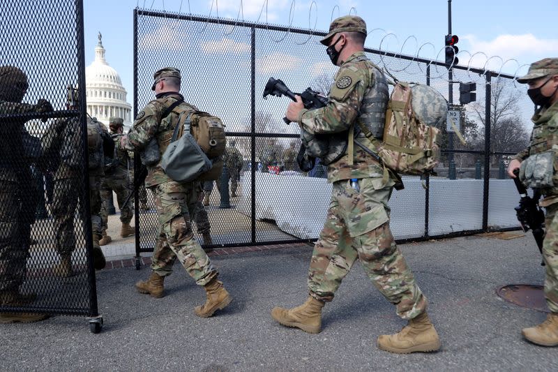 FILE PHOTO: National Guard soldiers patrol the grounds of the U.S. Capitol in Washington