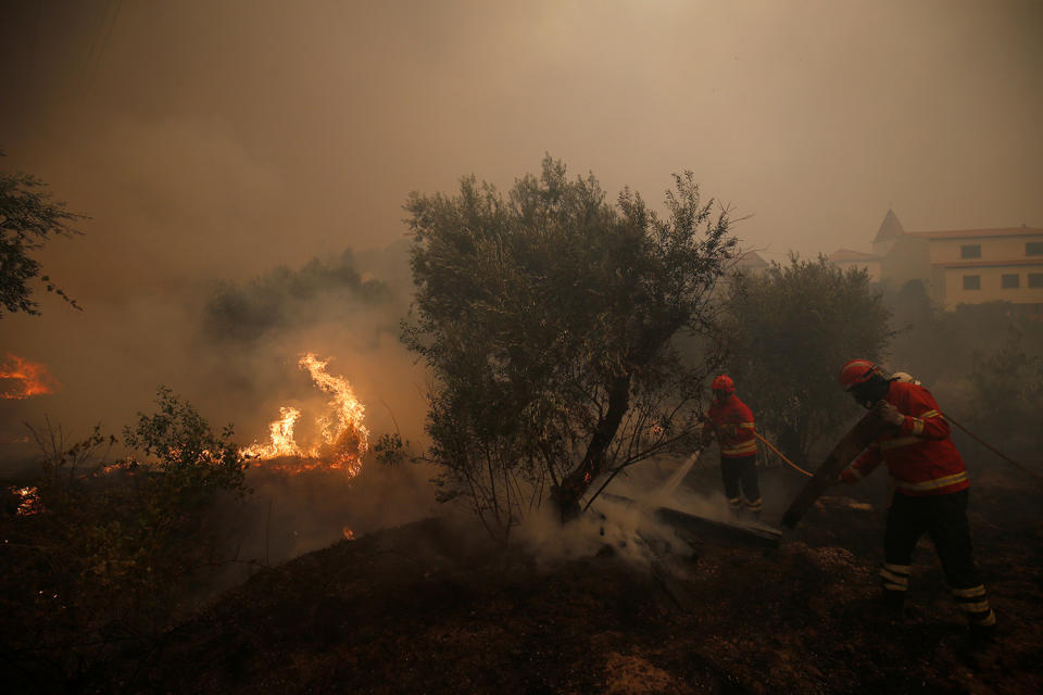 <p>Firefighters work to put out a forest fire in the village of Carvoeiro, near Castelo Branco, Portugal, July 25, 2017. (Rafael Marchante/Reuters) </p>