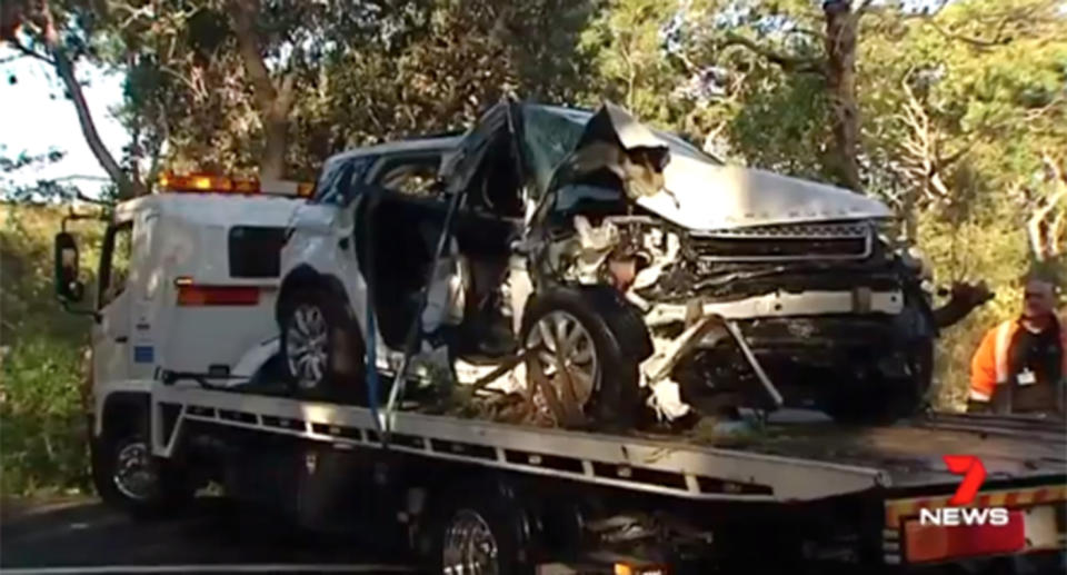 Inside the white 4WD were three people with critical injuries, thought to be aged in their late 70s. Source: 7 News