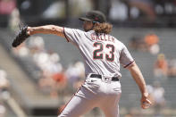 Arizona Diamondbacks starting pitcher Zac Gallen works in the first inning of a baseball game against the San Francisco Giants, Thursday, June 17, 2021, in San Francisco. (AP Photo/Eric Risberg)