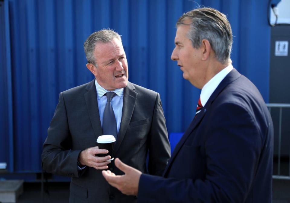 Sinn Fein Minister of Finance Conor Murphy talks with DUP Agriculture Minister Edwin Poots (right) during a visit to the Balmoral show, Lisburn (Peter Morrison/PA) (PA Media)