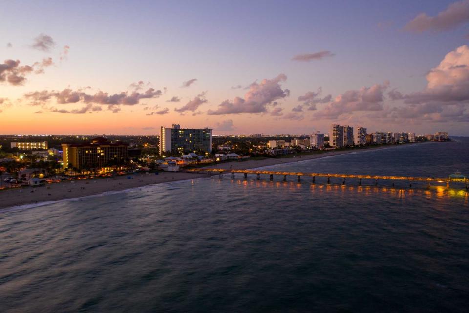 Sunset over Deerfield Beach FL aerial drone panorama