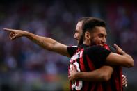 Argentinian forward Gonzalo Higuain scored his first goal at AC Milan's San Siro stadium