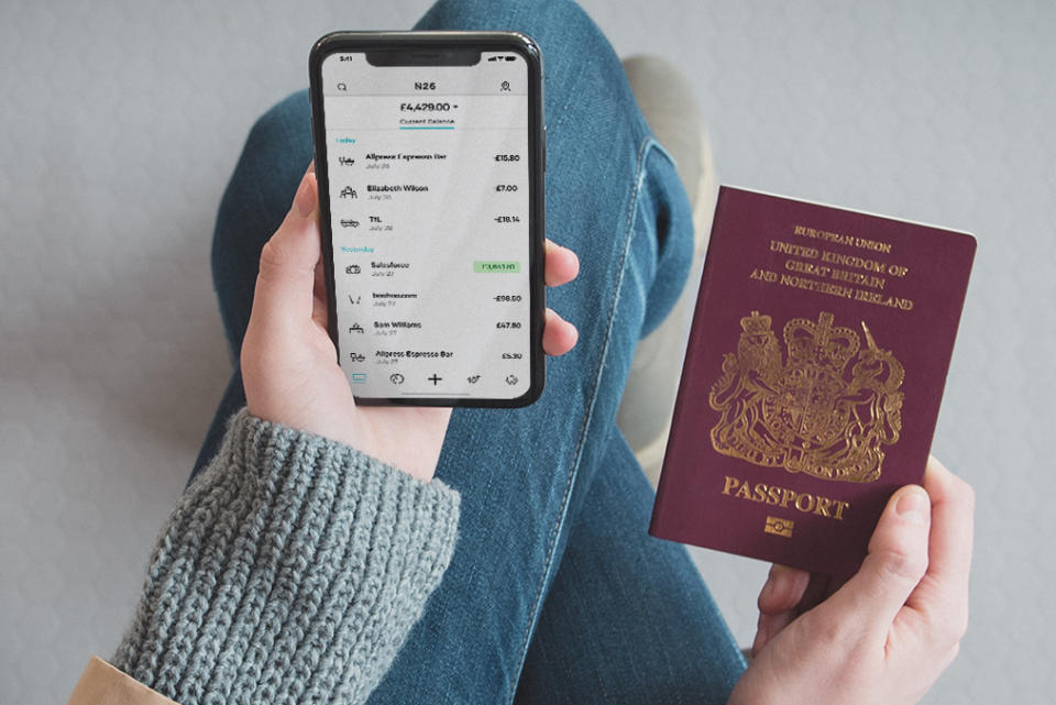 The N26 app pictured with a UK passport. (N26)