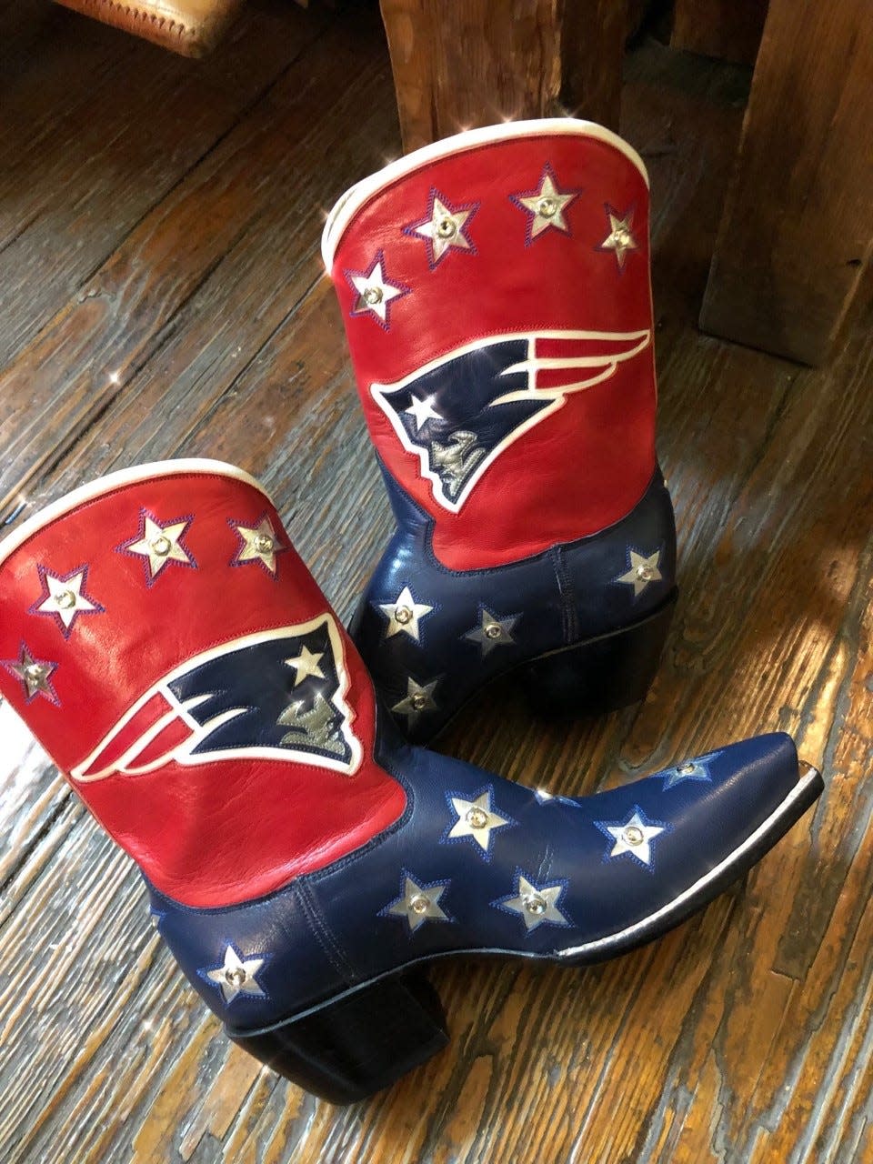 Rocketbuster Handmade Custom Boots designed these special New England Patriots boots for Jane Fonda's character in "80 For Brady."