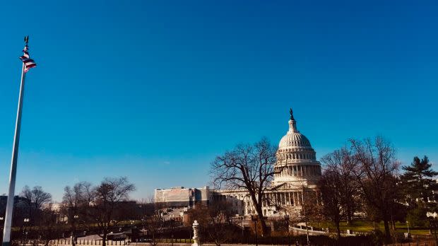 The Capitol and US flag.