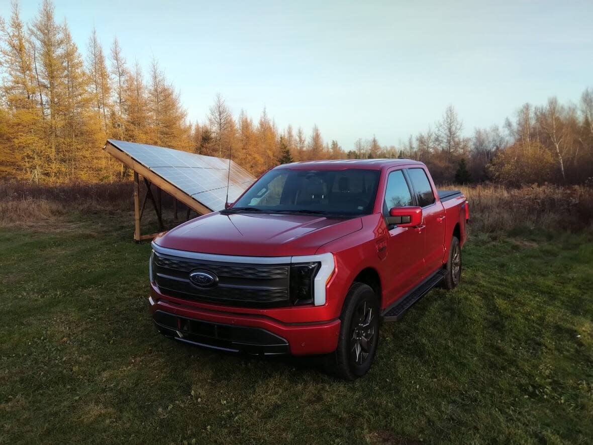 Cory Allen's electric Ford F-150 Lightning is powered by solar energy. (Submitted by Cory Allen - image credit)