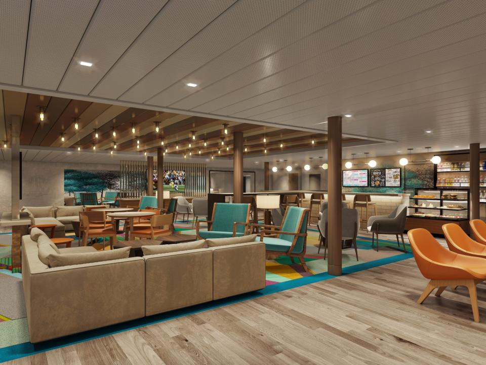 A rendering of the crew clubhouse aboard Royal Caribbean's upcoming Icon of the Seas